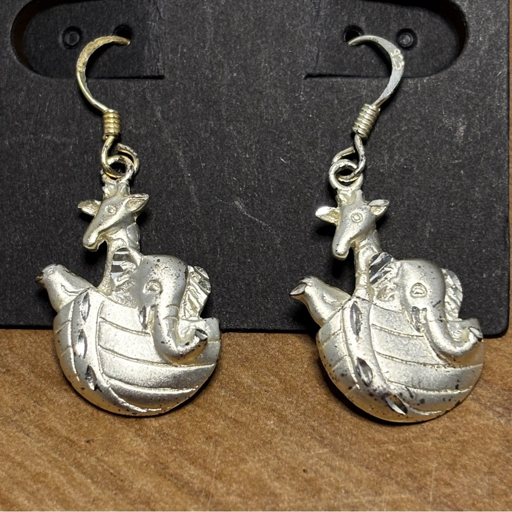 925 sterling silver Noah’s Ark dangle pierced earrings